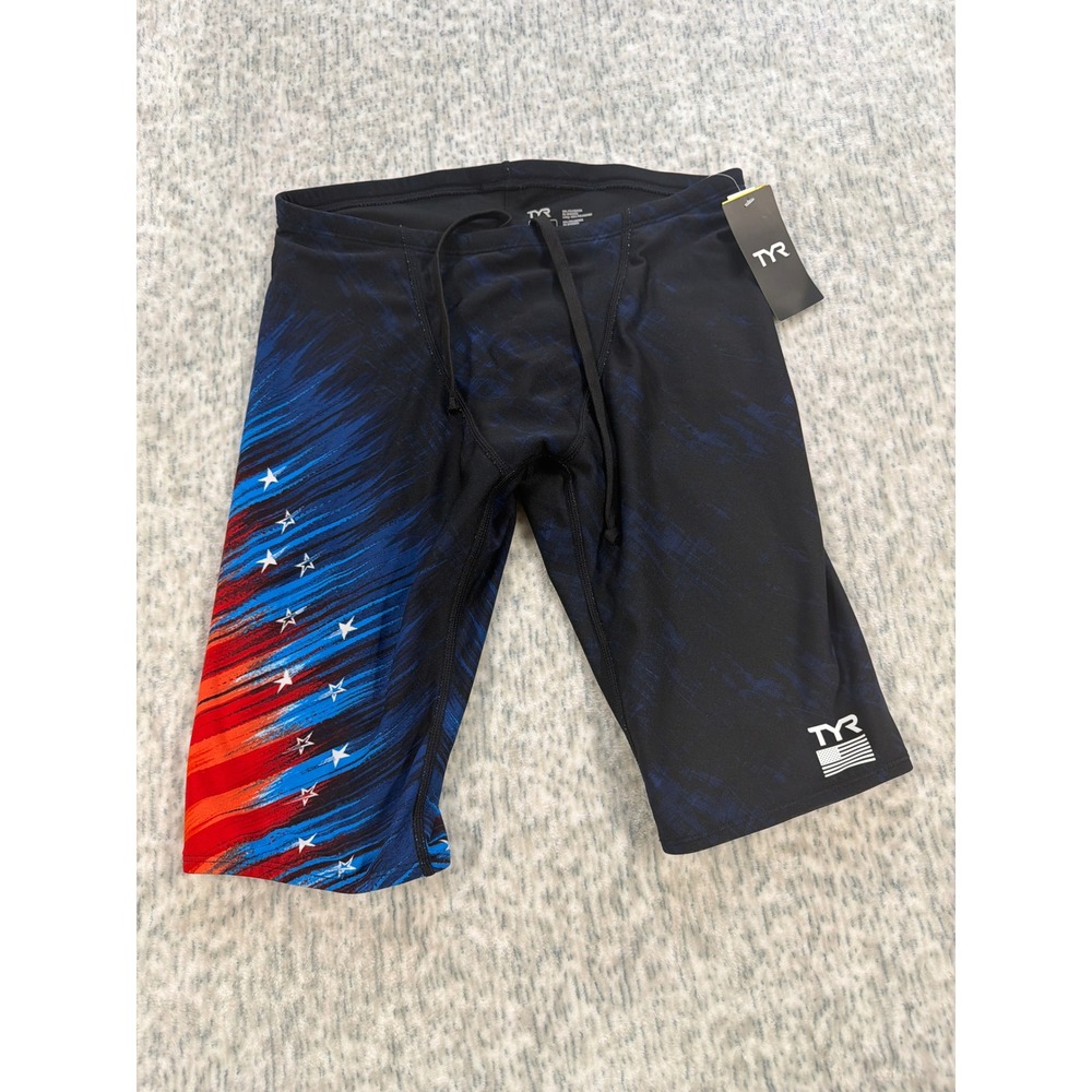 TYR Mens Durafast Elite Jammer Valiance Swim Shorts Navy Stars B13017H Size 32